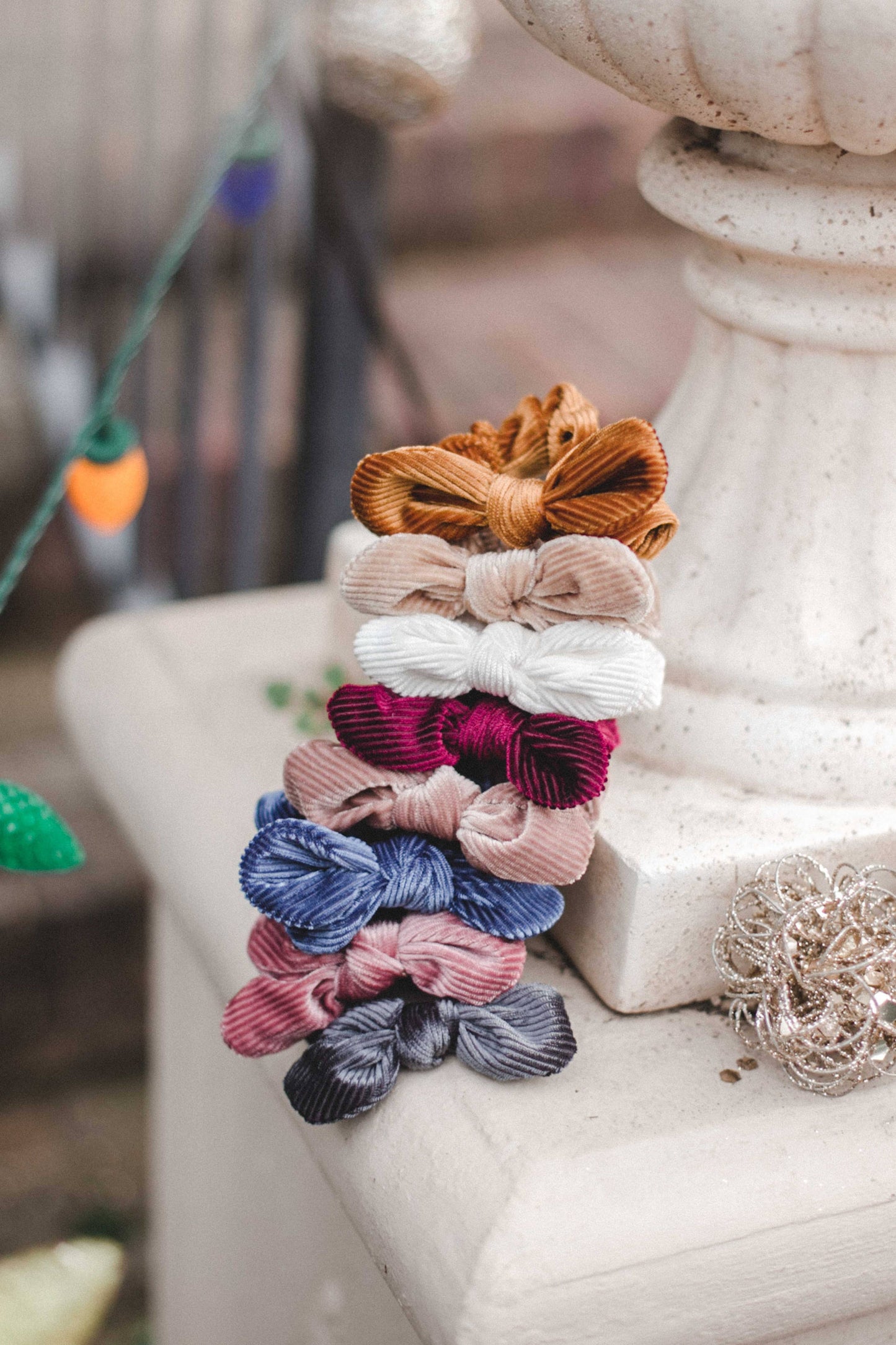Mini Bow Rib Velvet Scrunchie
