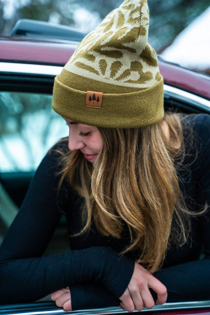 Floral Pattern Fold Over Beanie