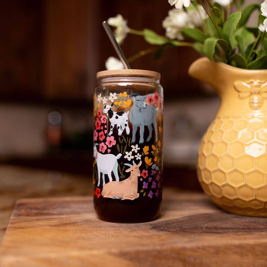 Goats & Flowers Glass Can