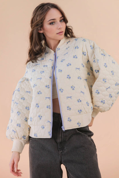 Floral Printed Quilted Oversized Casual Jacket