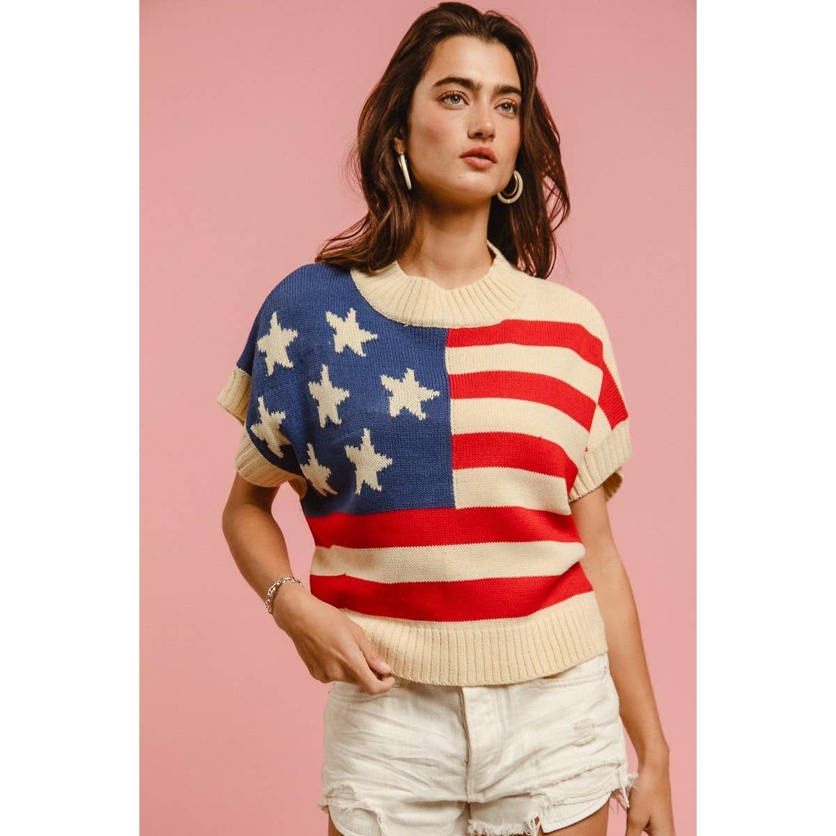 Star Patches American Flag Theme Sweater