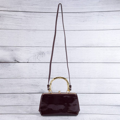 Patent Vegan Leather Bamboo Handle Frame Bag