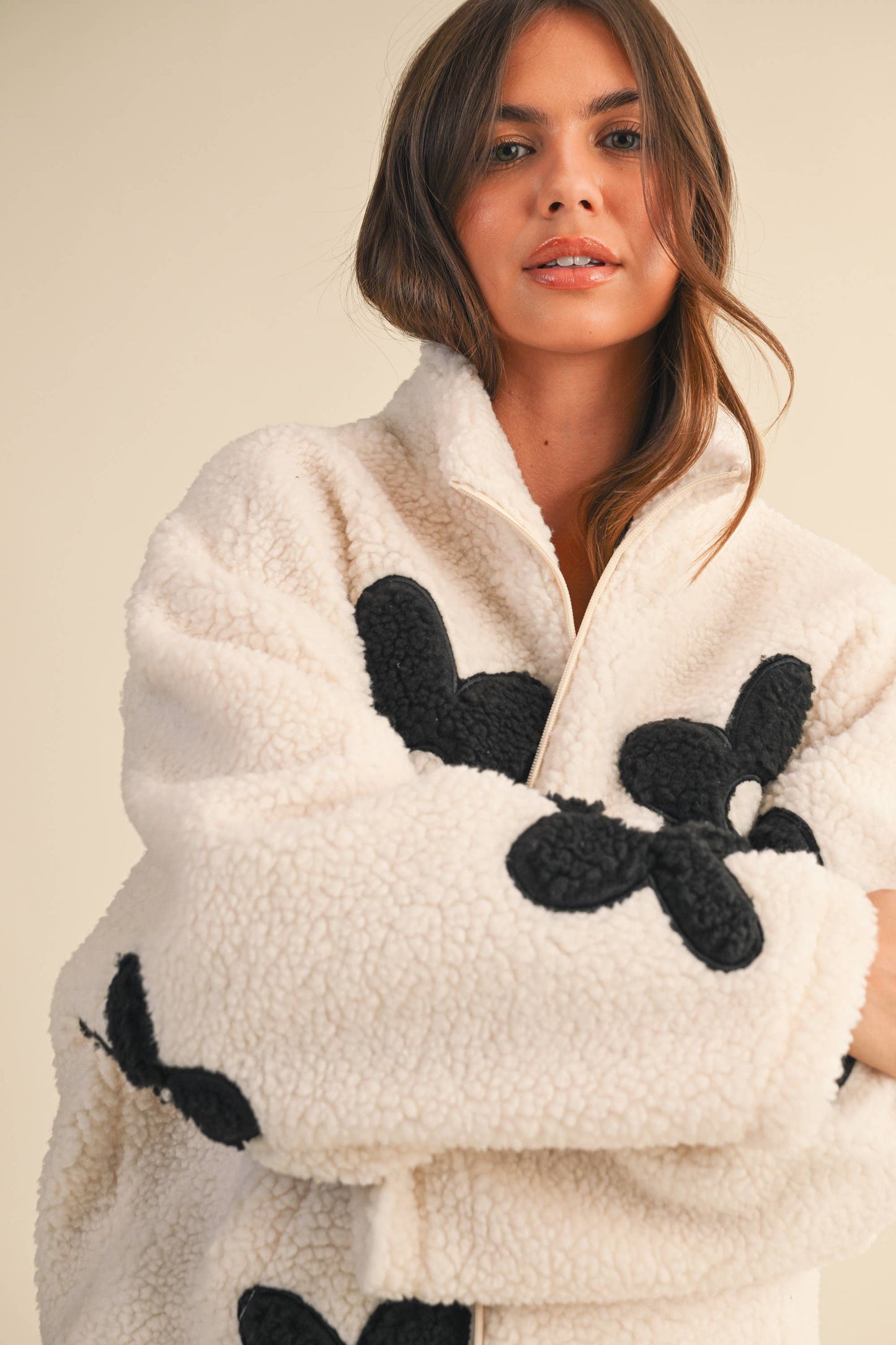 Floral Sherpa zip up jacket