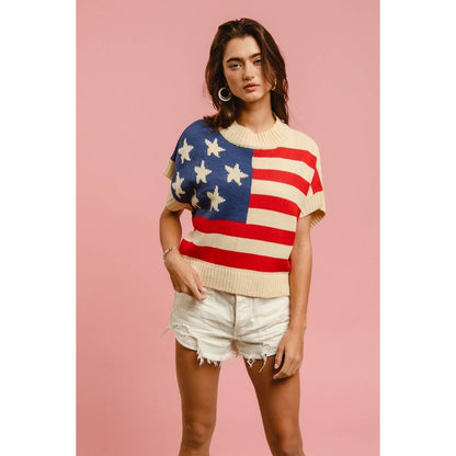 Star Patches American Flag Theme Sweater