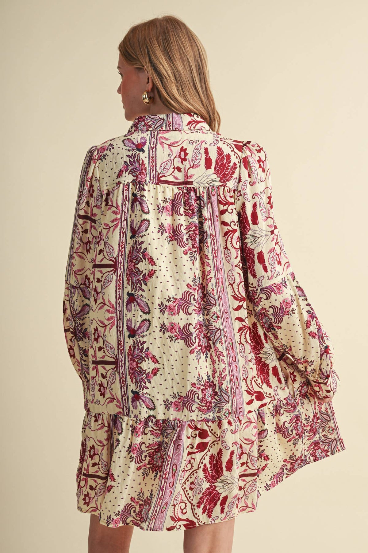Fuchsia Paisley Print Button Down Mini Dress