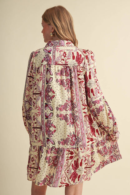 Fuchsia Paisley Print Button Down Mini Dress