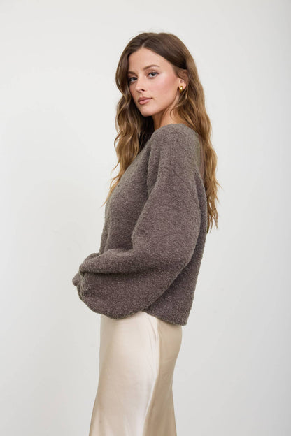 Mocha Long Sleeve Fuzzy Knit Sweater