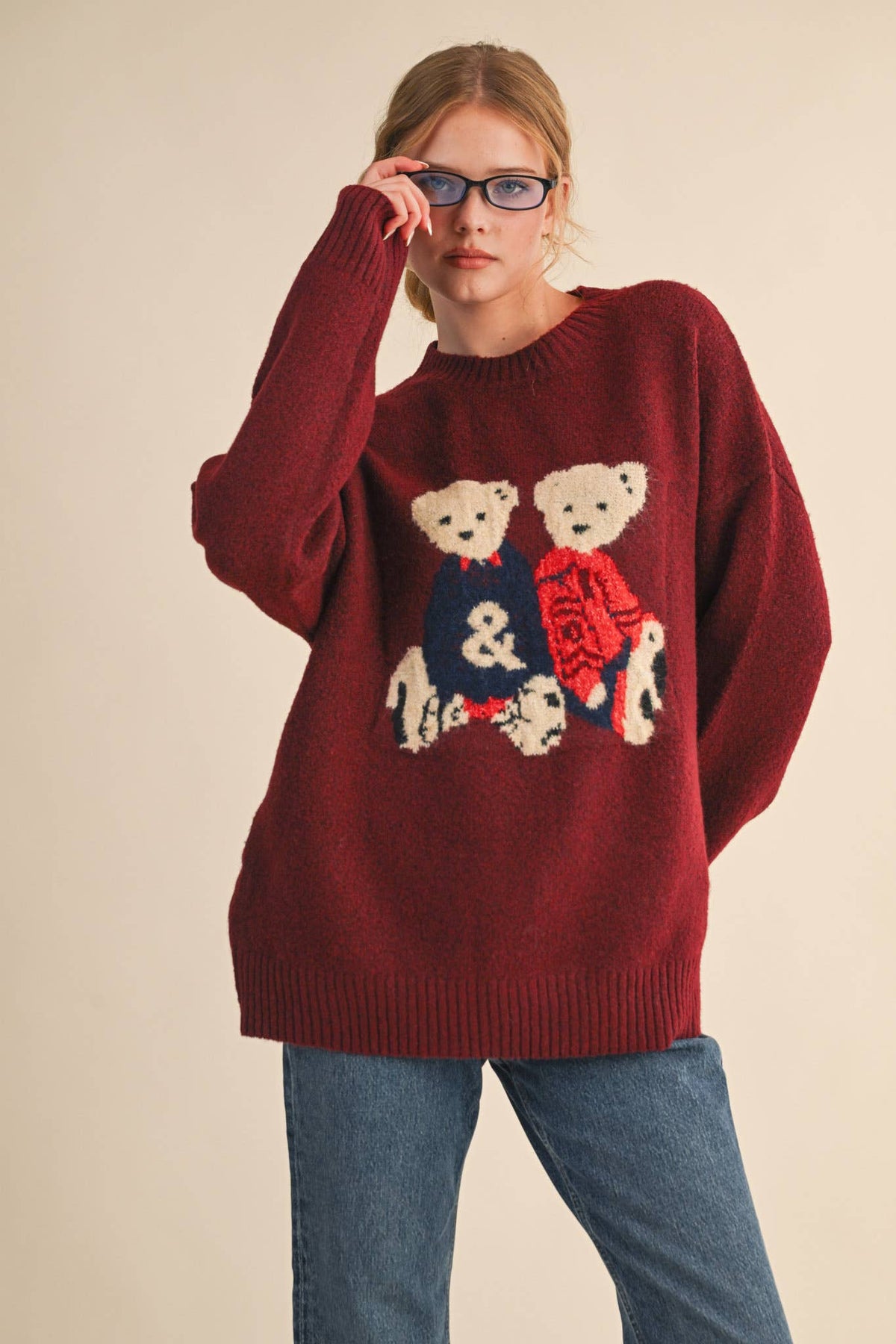 Teddy Bear Burgundy Pullover Sweater