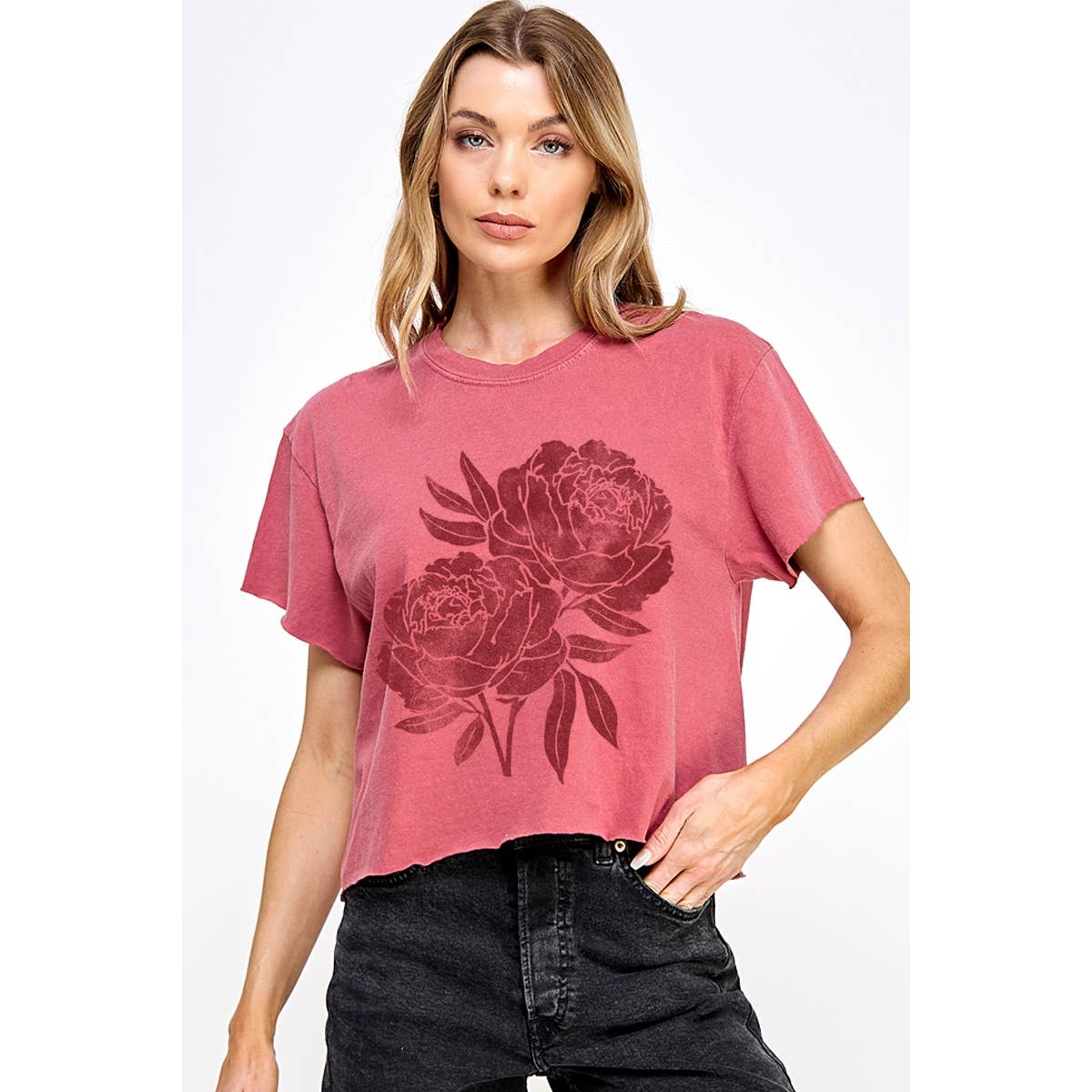 Peony Flower Graphic Crop T-Shirt
