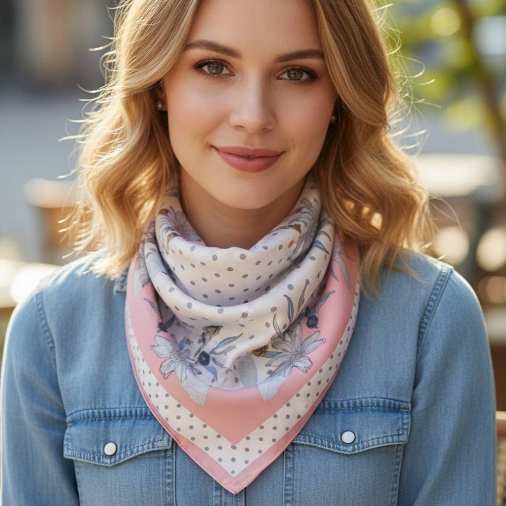 Floral Polka Dot Theme Square Scarf