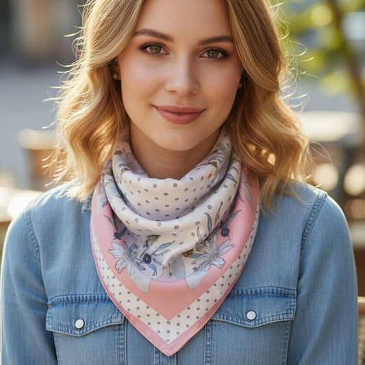 Floral Polka Dot Theme Square Scarf