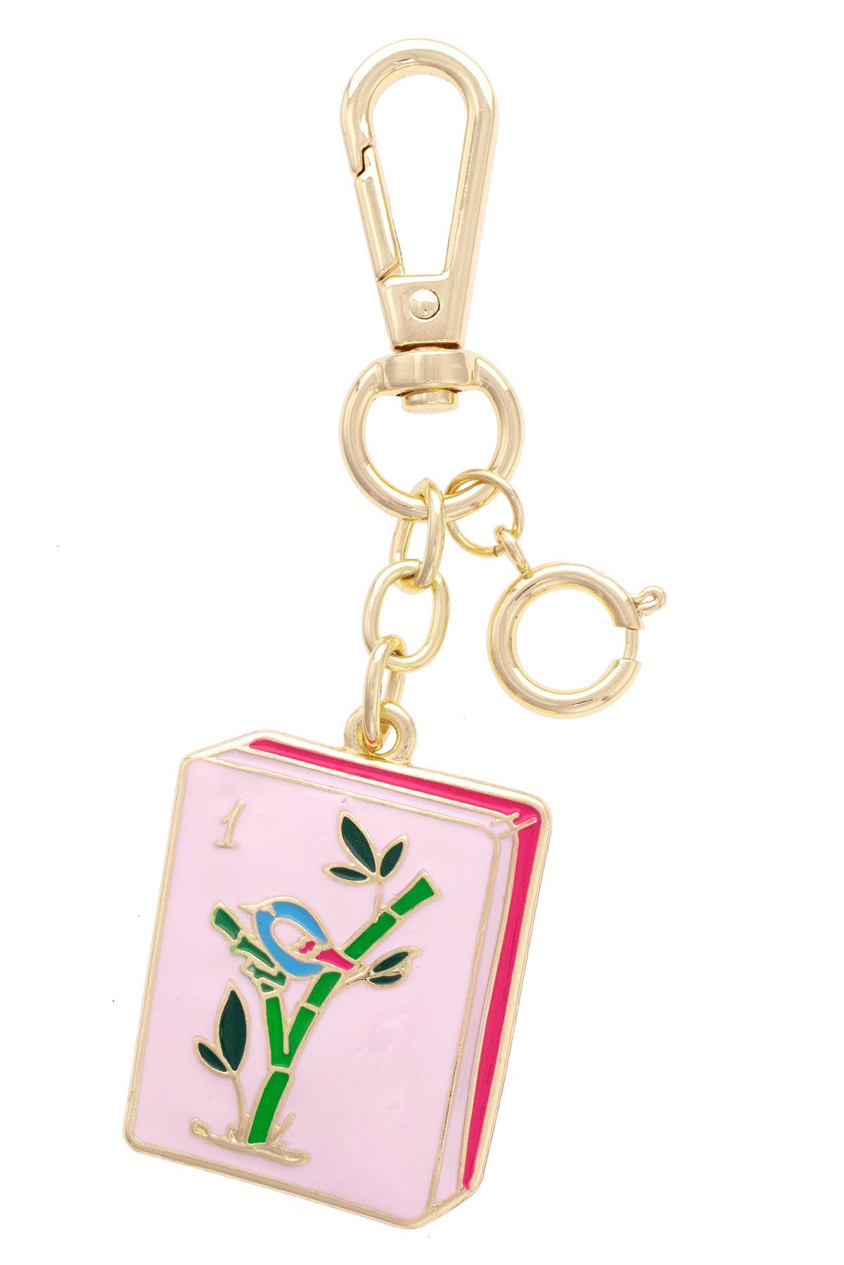 Pink Mahjong Tile Enamel Bag Charm