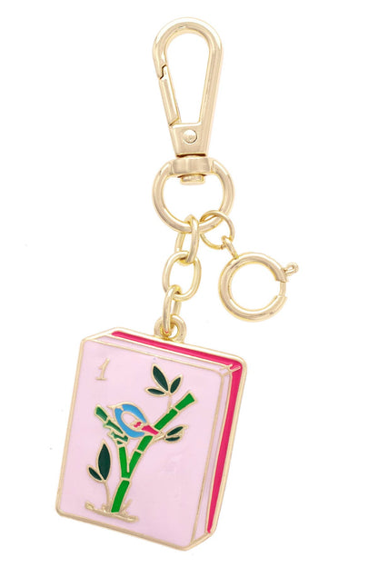 Pink Mahjong Tile Enamel Bag Charm