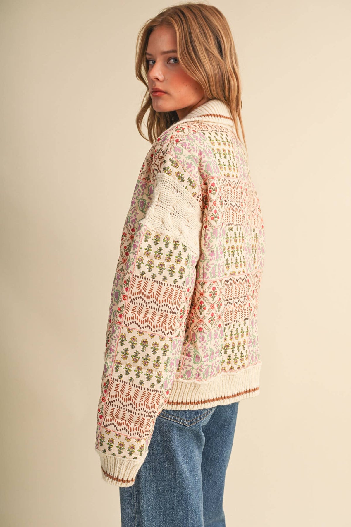 Mixed Media Floral Patchwork Jacket