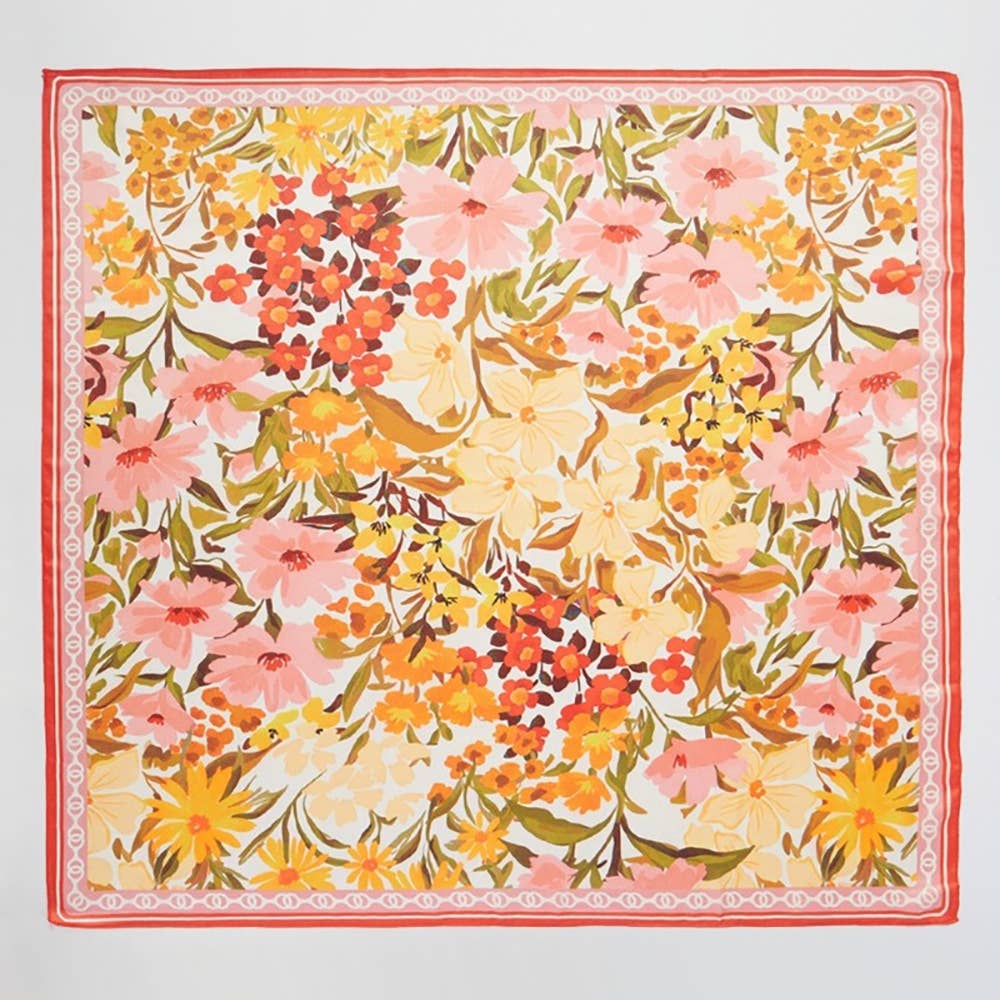 Colorful Flower Garden Print Square Bandana Scarf