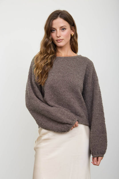 Mocha Long Sleeve Fuzzy Knit Sweater