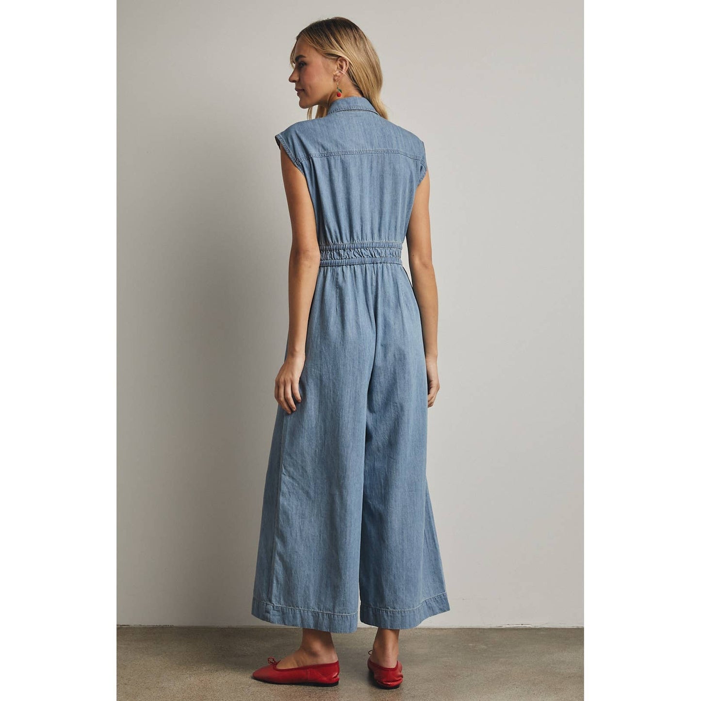 COTTON DENIM BUTTON-UP JUMPSUIT