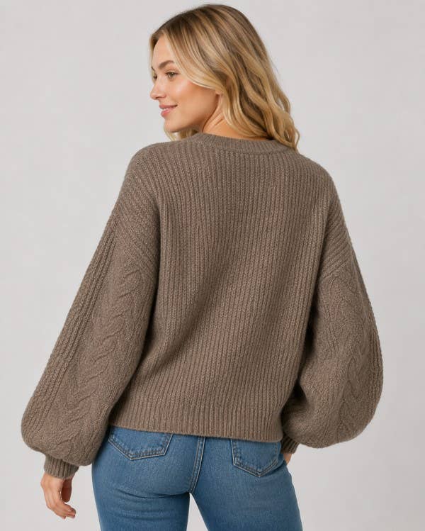 Balloon Sleeve Cable Knit Sweater