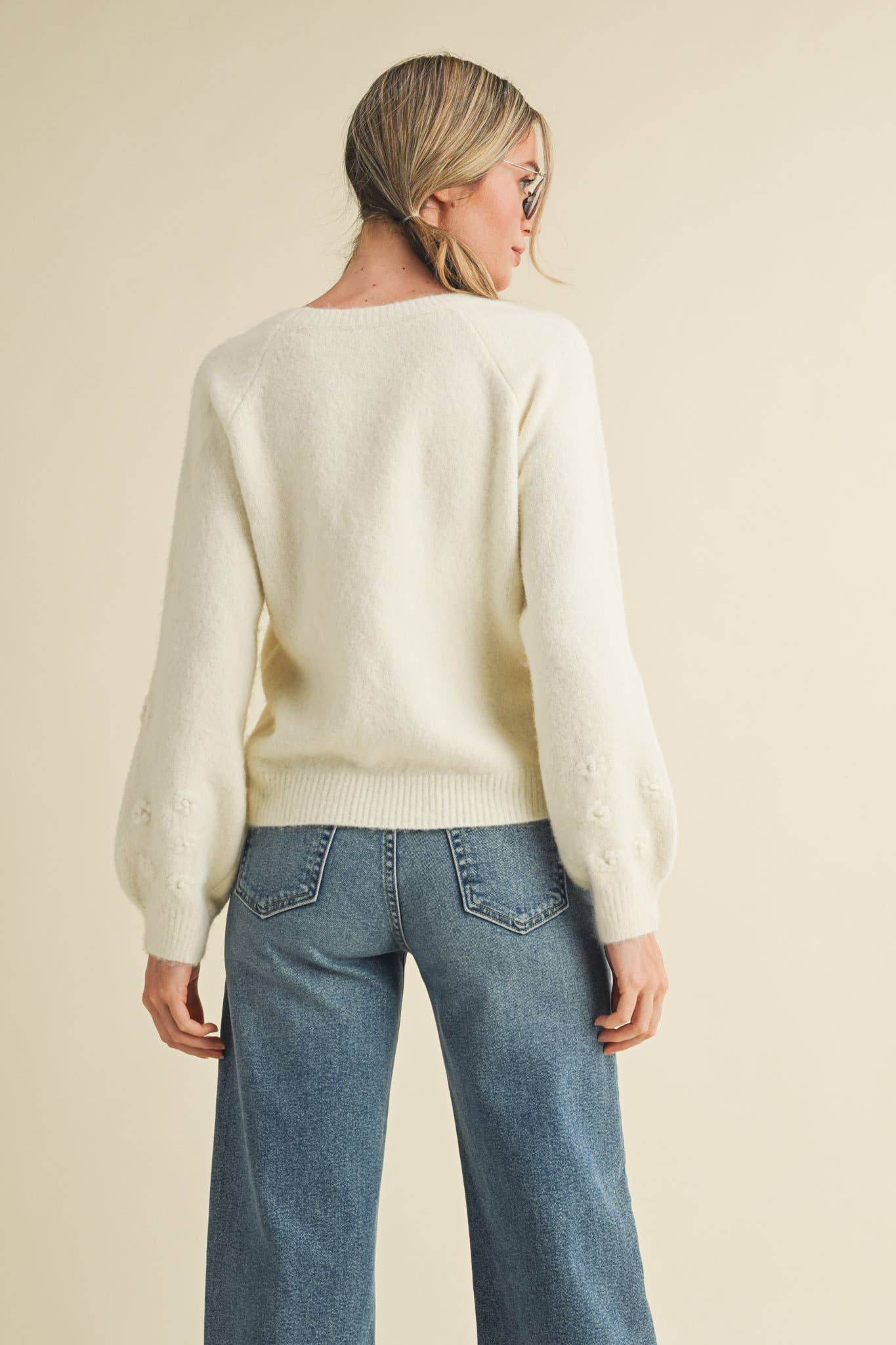 Floral Knit Puff Sleeve Sweater