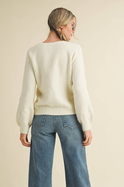 Floral Knit Puff Sleeve Sweater