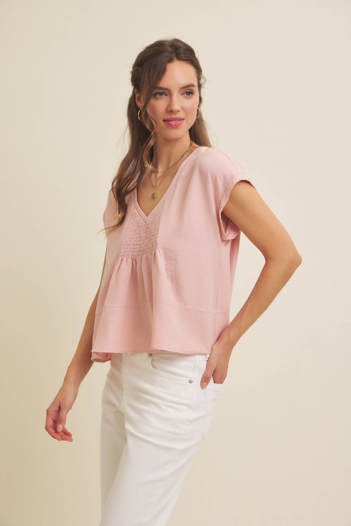 Simple Moments Relaxed Fit Smocked Flowy Top