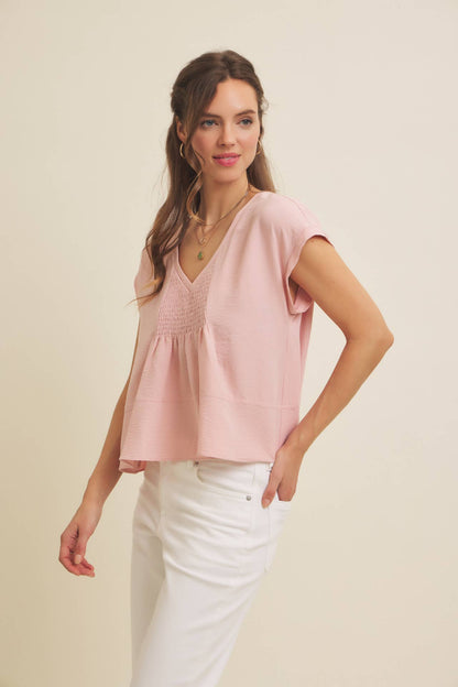 Simple Moments Relaxed Fit Smocked Flowy Top