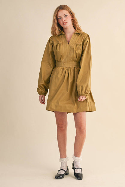 Embroidered Seam Detail Sage Mini Dress